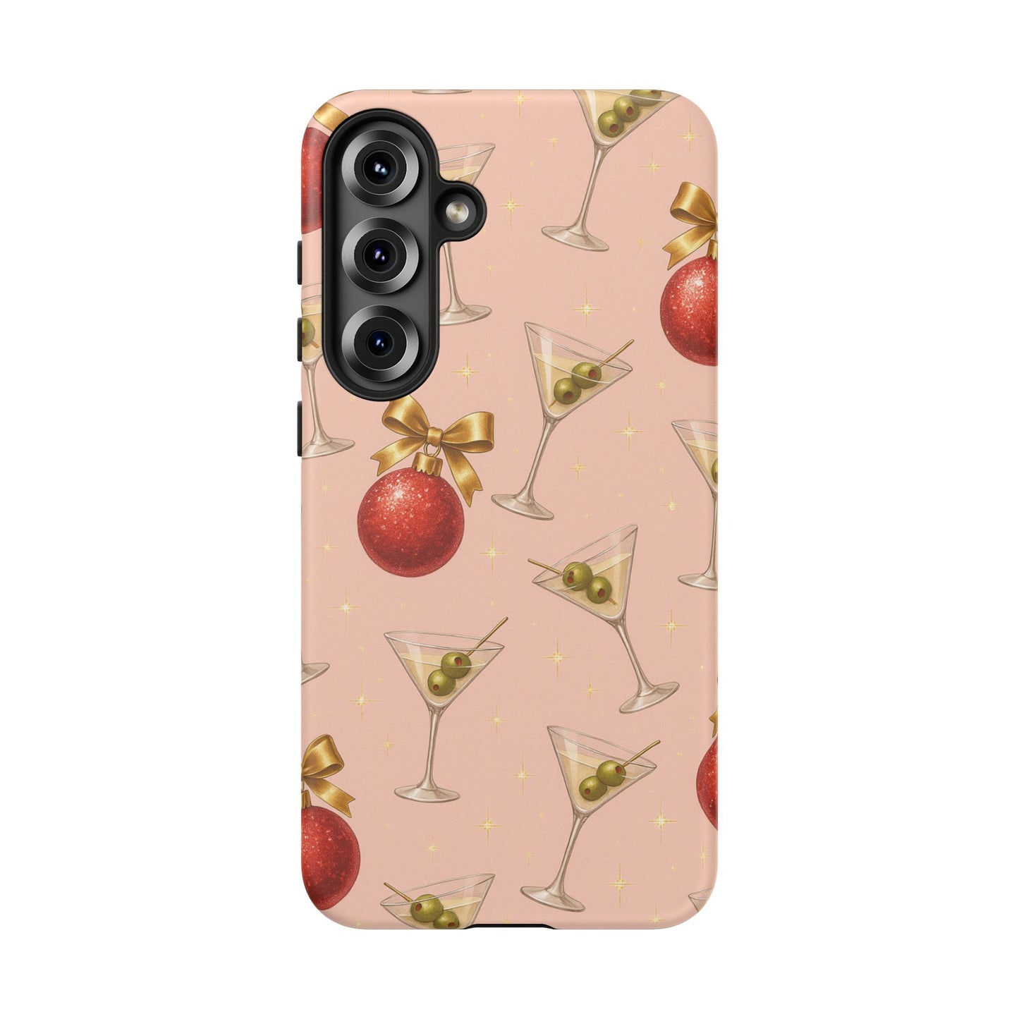 Cocktail Ornament Phone Case – Pink Martini & Cherry Pattern | Glossy or Matte for Iphone, Samsung Galaxy and Pixel