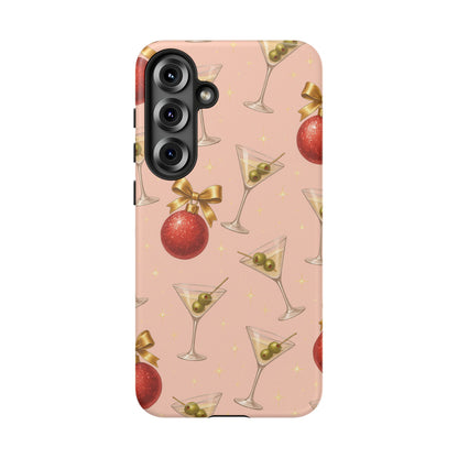 Cocktail Ornament Phone Case – Pink Martini & Cherry Pattern | Glossy or Matte for Iphone, Samsung Galaxy and Pixel