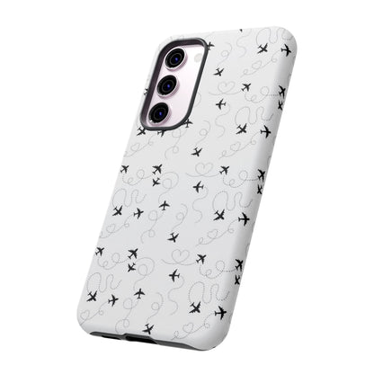 Minimal Paper Airplane Pattern Phone Case – Black White Aesthetic Tough Cover