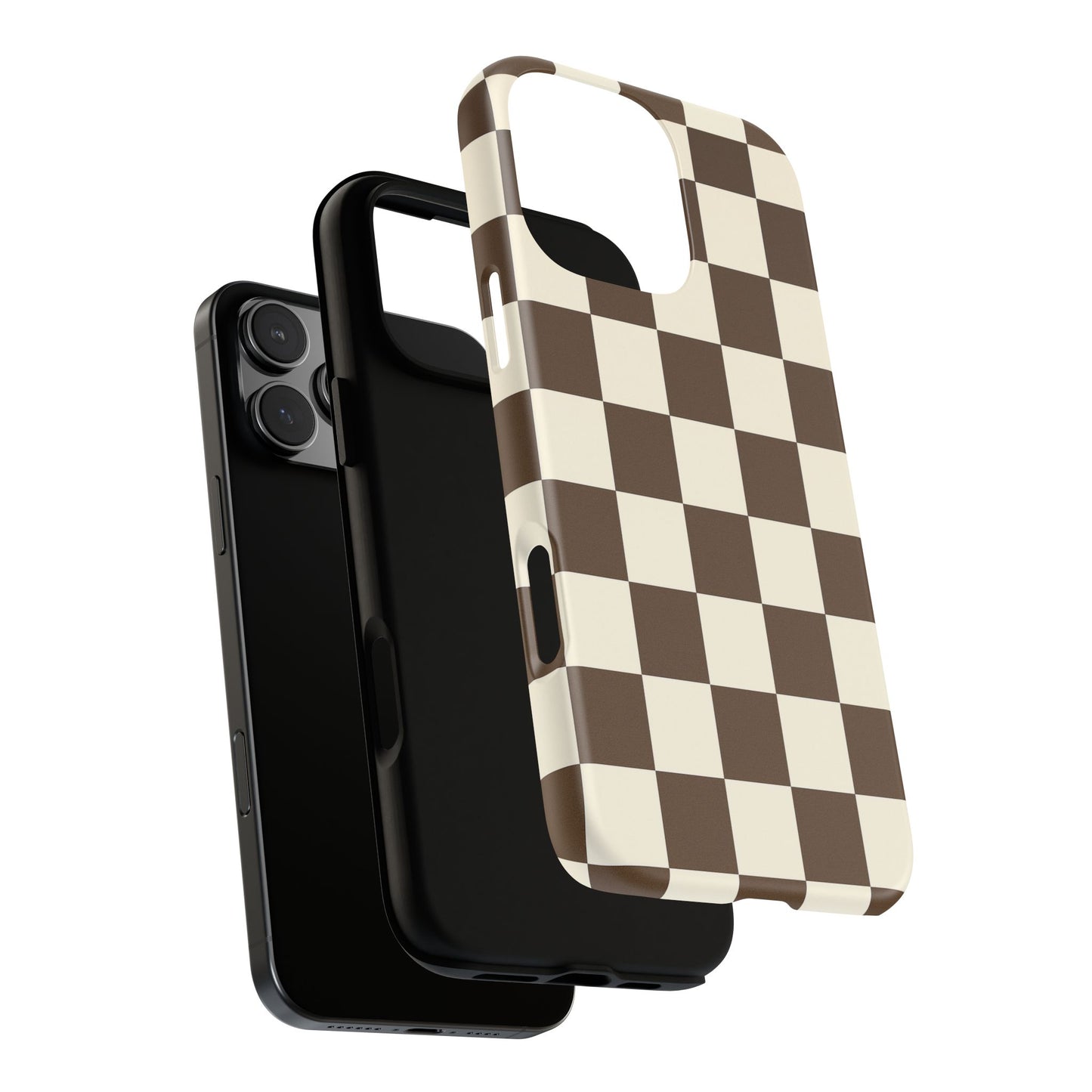 Mocha Checkerboard Phone Case | Neutral Aesthetic Checkered iPhone & Samsung Tough Case