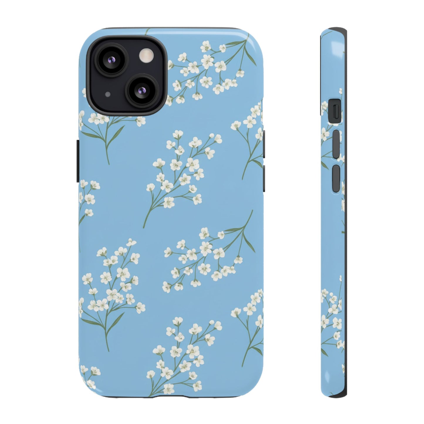 Baby’s Breath Floral Phone Case – Blue Minimal Flower Aesthetic Tough Case