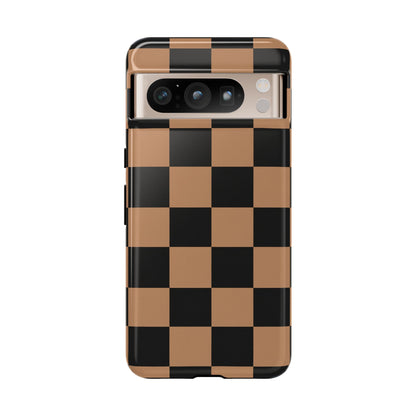 Brown Checkered Phone Case | Aesthetic Checkerboard iPhone & Samsung Tough Case