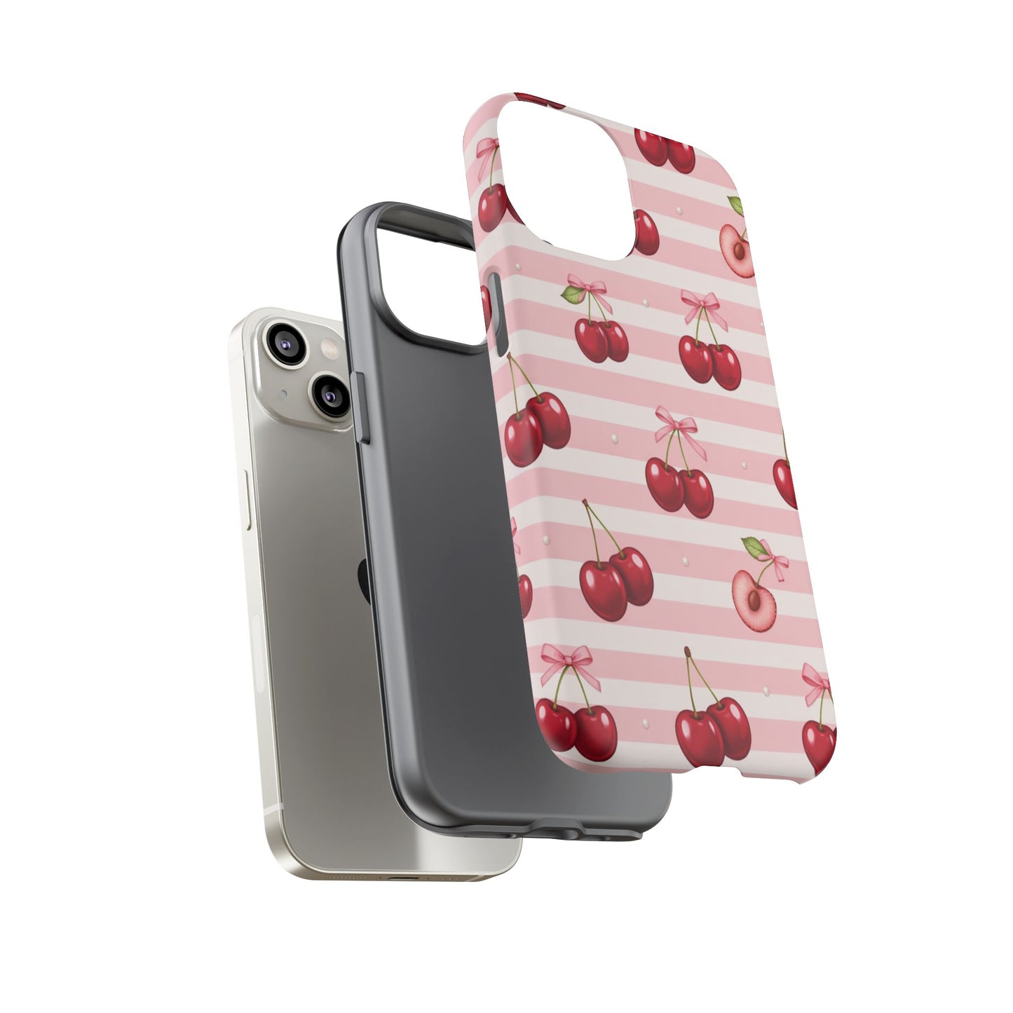 Coquette Cherry Bow Phone Case | Cute Pink Aesthetic Cherry Pattern Tough Case for iPhone & Samsung