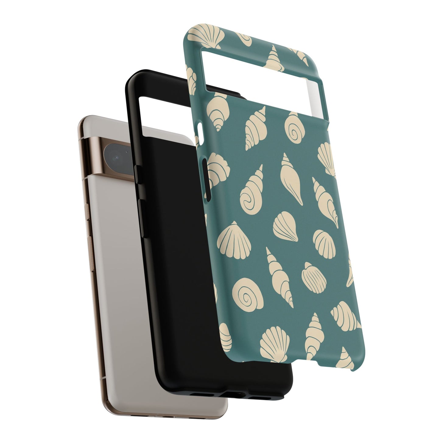 Seashell Pattern Phone Case | Teal Coastal Shells Tough Case for Iphone, Samsung Galaxy and Pixel