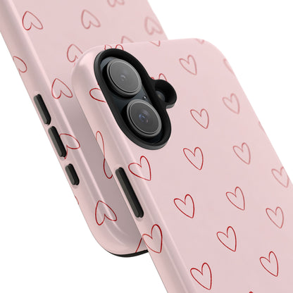 Pink Doodle Hearts Phone Case | Minimal Cute Heart Pattern Tough Case