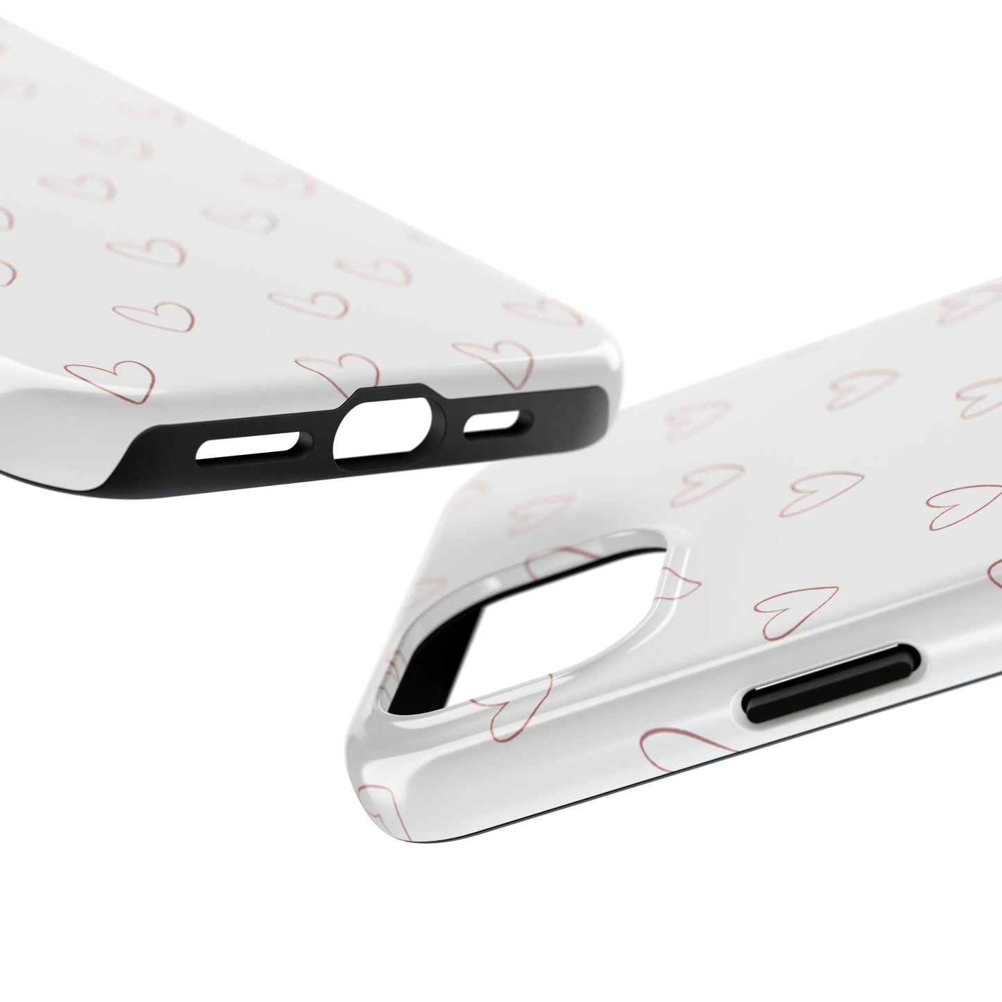 Hand-Drawn Hearts Tough Phone Case | Minimal Pink Heart Pattern