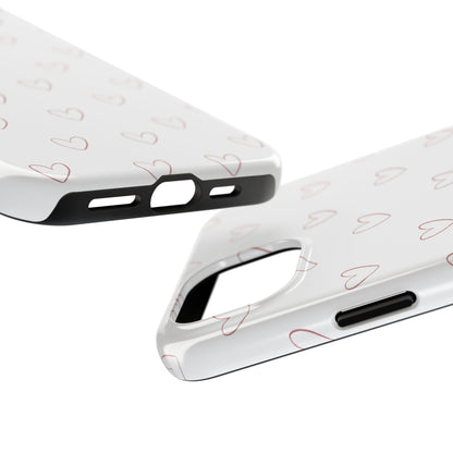 Hand-Drawn Hearts Tough Phone Case | Minimal Pink Heart Pattern