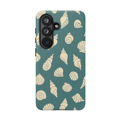 Seashell Pattern Phone Case | Teal Coastal Shells Tough Case for Iphone, Samsung Galaxy and Pixel