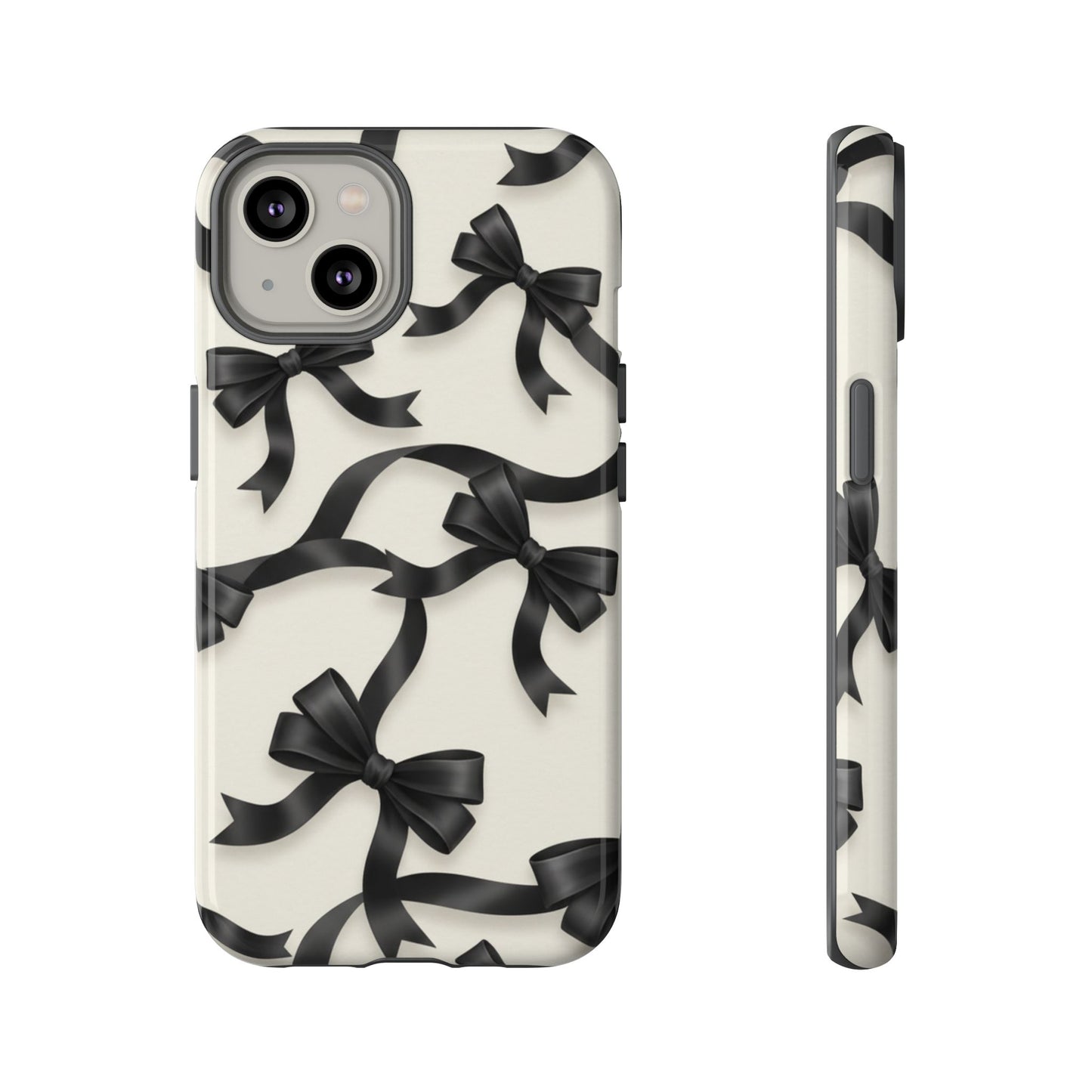 Black Ribbon Bow Phone Case, Minimal Bow Pattern Tough Protective Case