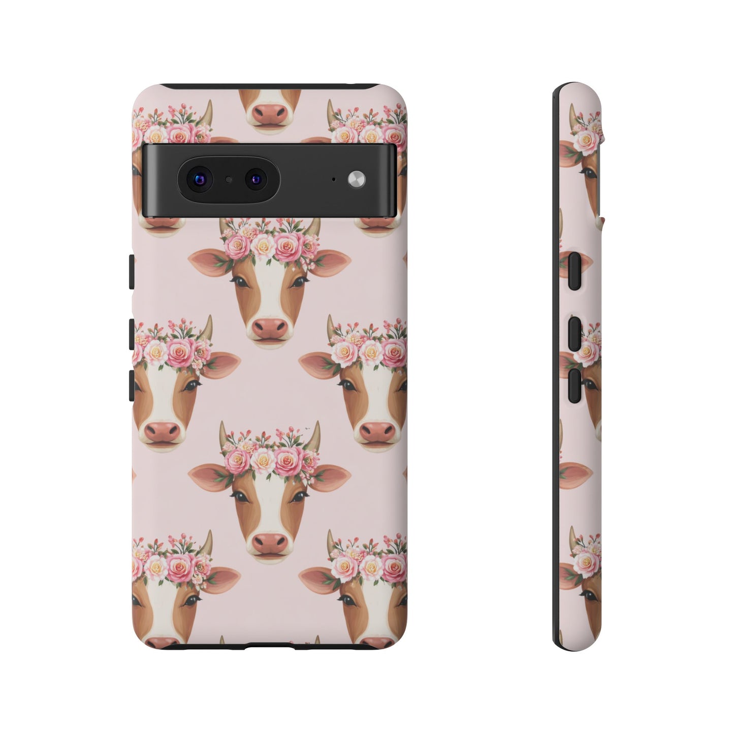 Floral Cow Phone Case – Cute Pink Cow Print Tough Protective Case for Iphone, Samsung Galaxy and Pixel