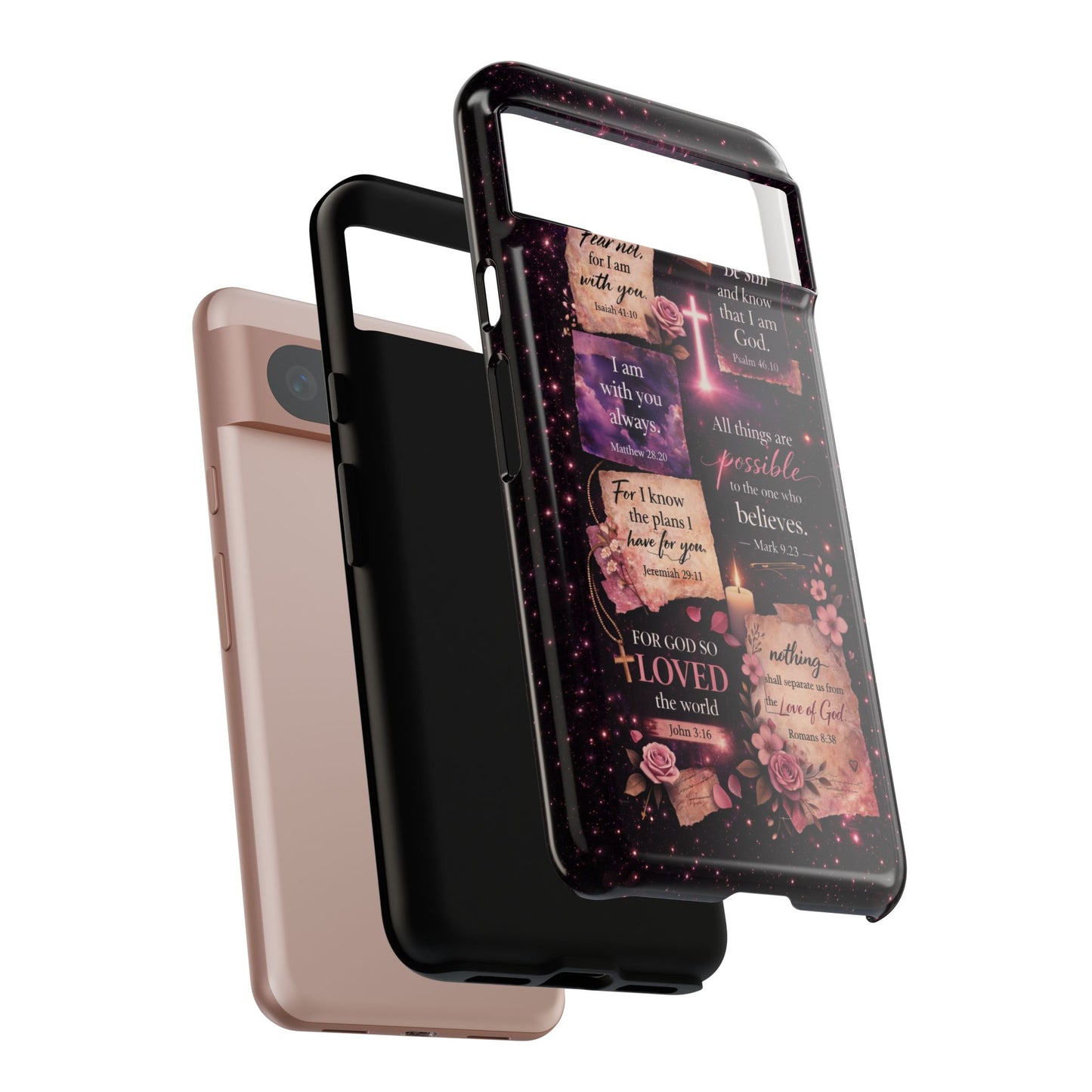 Christian Bible Verse Phone Case Pink Floral Faith Tough Protective Cover Gift