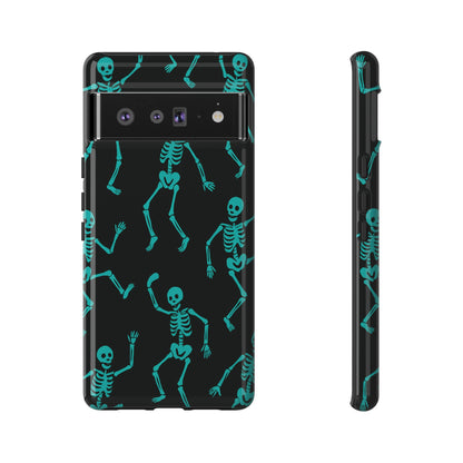 Dancing Teal Skeletons Phone Case | Tough Protective Case for Iphone, Samsung Galaxy and Pixel