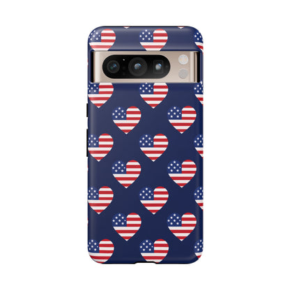 Patriotic American Flag Heart Phone Case – Tough Shockproof, USA Stars & Stripes for Iphone, Samsung Galaxy and Pixel