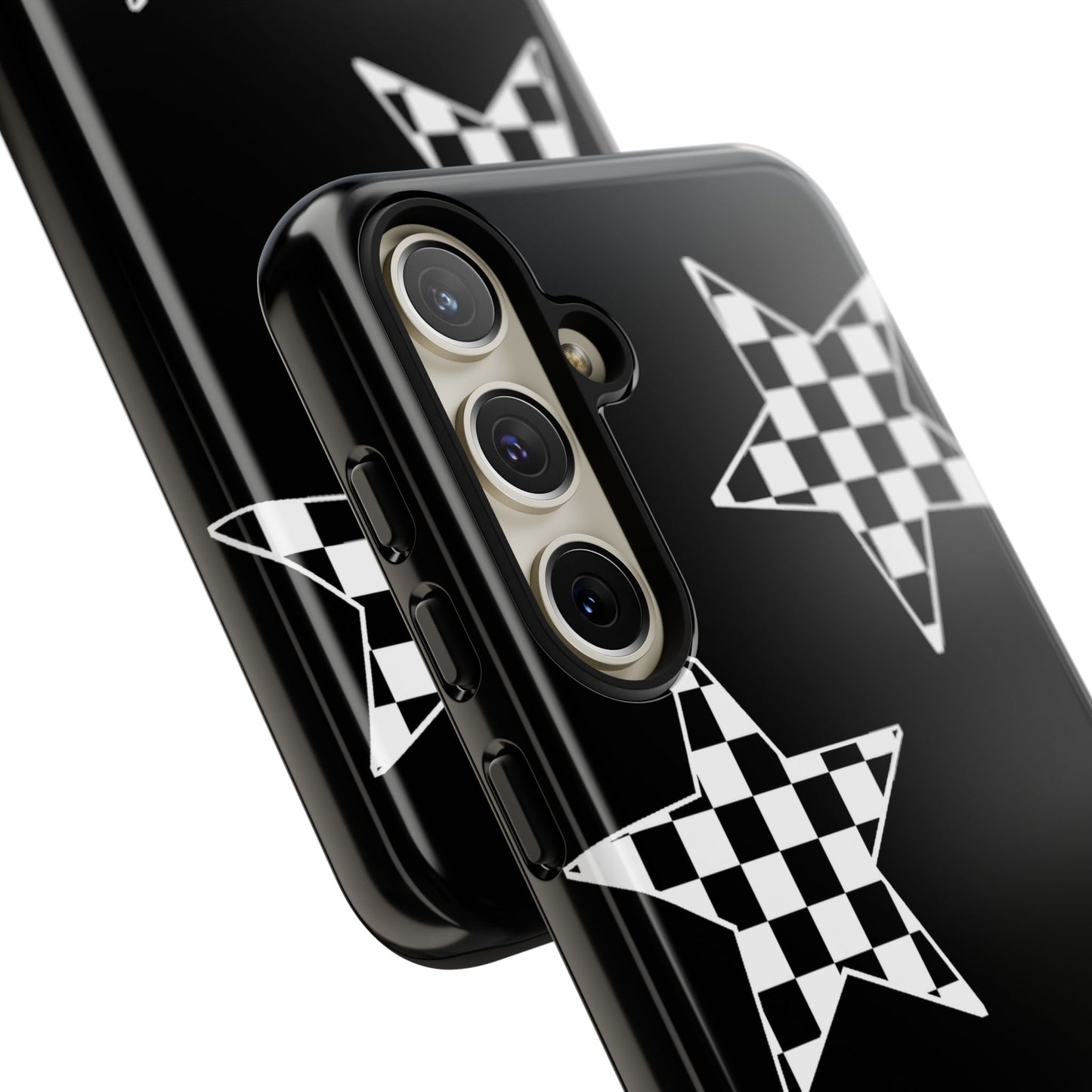Checkered Star Tough Phone Case – Black Retro Graphic Protective Cover for Iphone, Samsung Galaxy and Pixel
