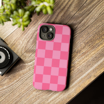 Pink Checkerboard Phone Case – Cute Aesthetic Tough Case for iPhone & Samsung