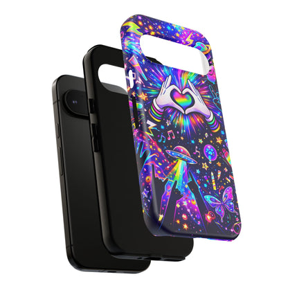 Rainbow Heart Hands Phone Case – Neon Galaxy EDM Festival Tough Cover