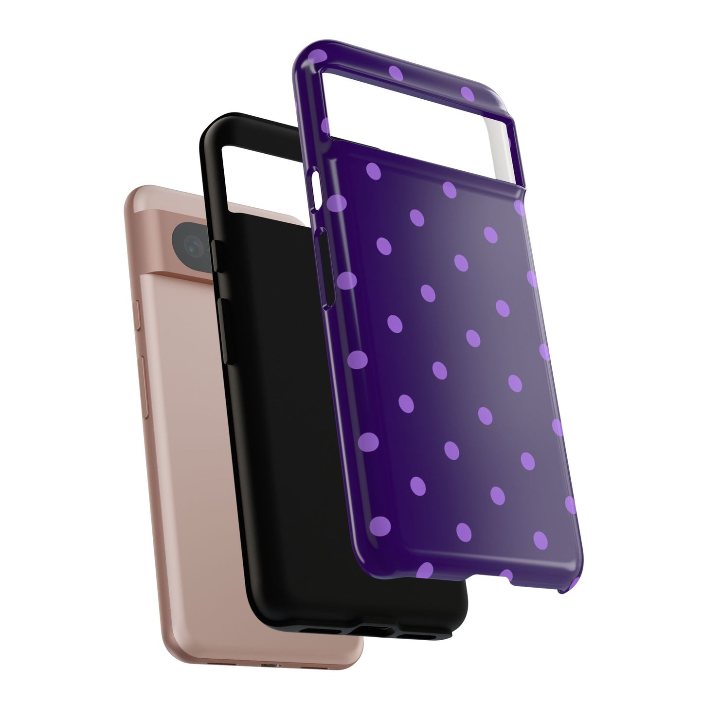 Purple Polka Dot Tough Phone Case – Cute Stylish Durable Protective Cover for Iphone, Samsung Galaxy and Pixel