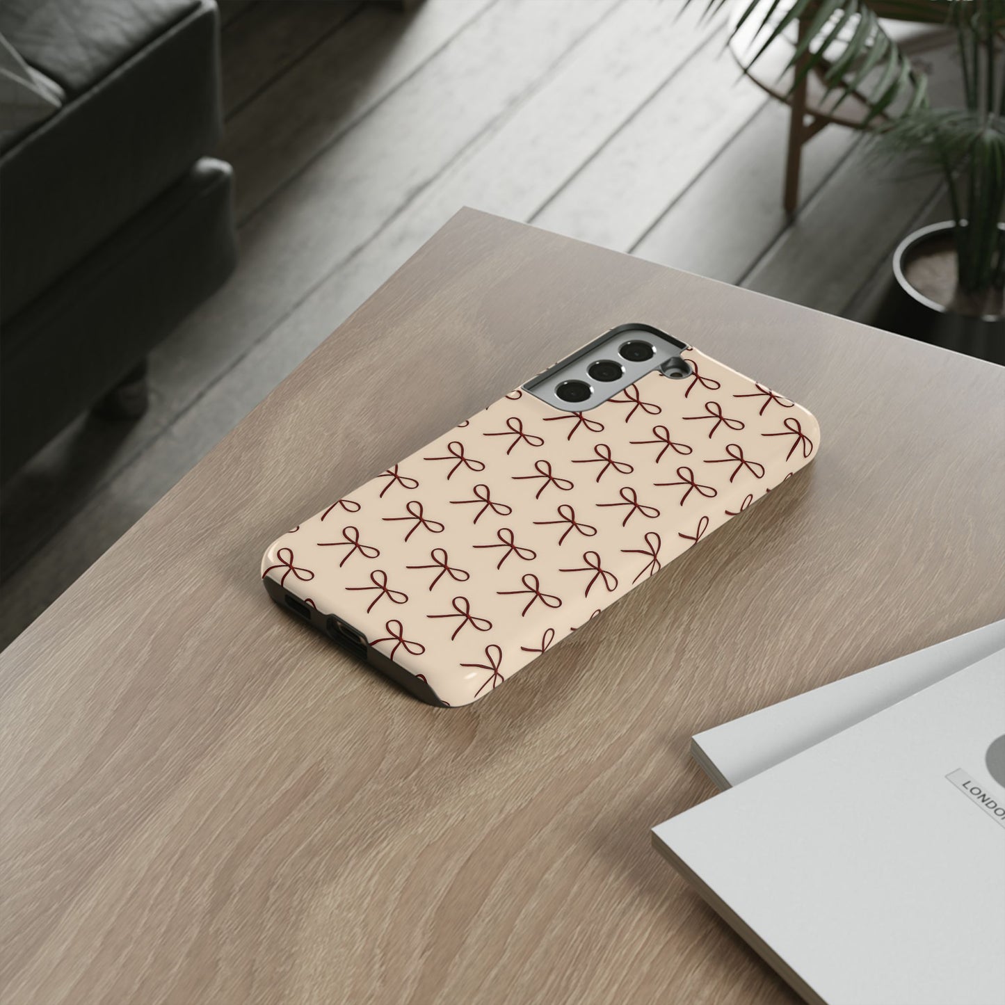 Coquette Bow Phone Case | Neutral Beige Aesthetic iPhone & Samsung Tough Case