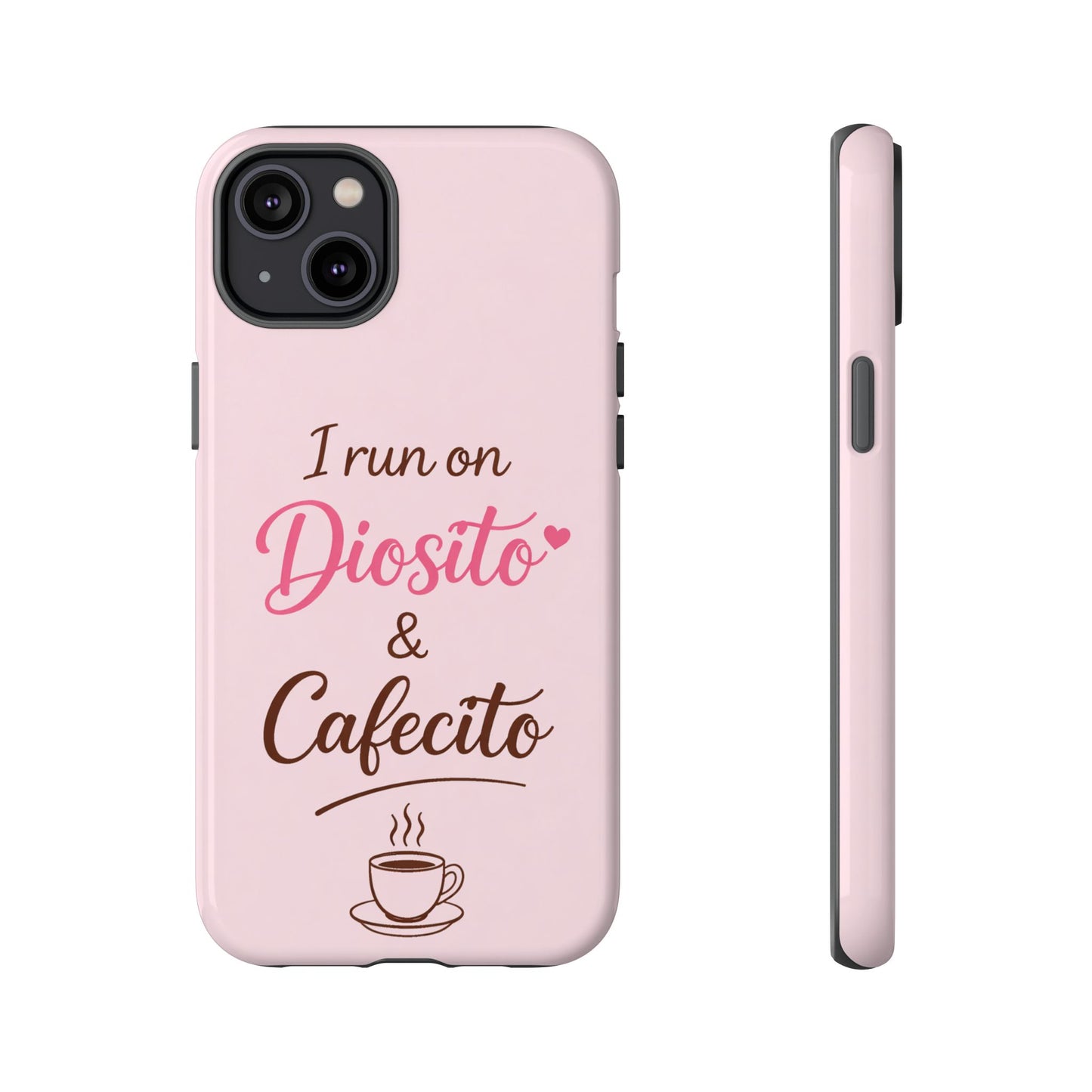 I Run on Diosito y Cafecito Phone Case, Pink Aesthetic Latina Faith Coffee Case, Girly Protective iPhone Samsung Cover
