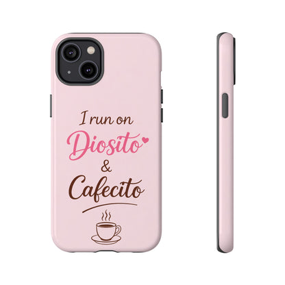 I Run on Diosito y Cafecito Phone Case, Pink Aesthetic Latina Faith Coffee Case, Girly Protective iPhone Samsung Cover