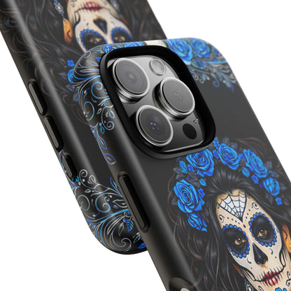 Blue Sugar Skull Woman Phone Case – Day of the Dead Aesthetic Tough Cover