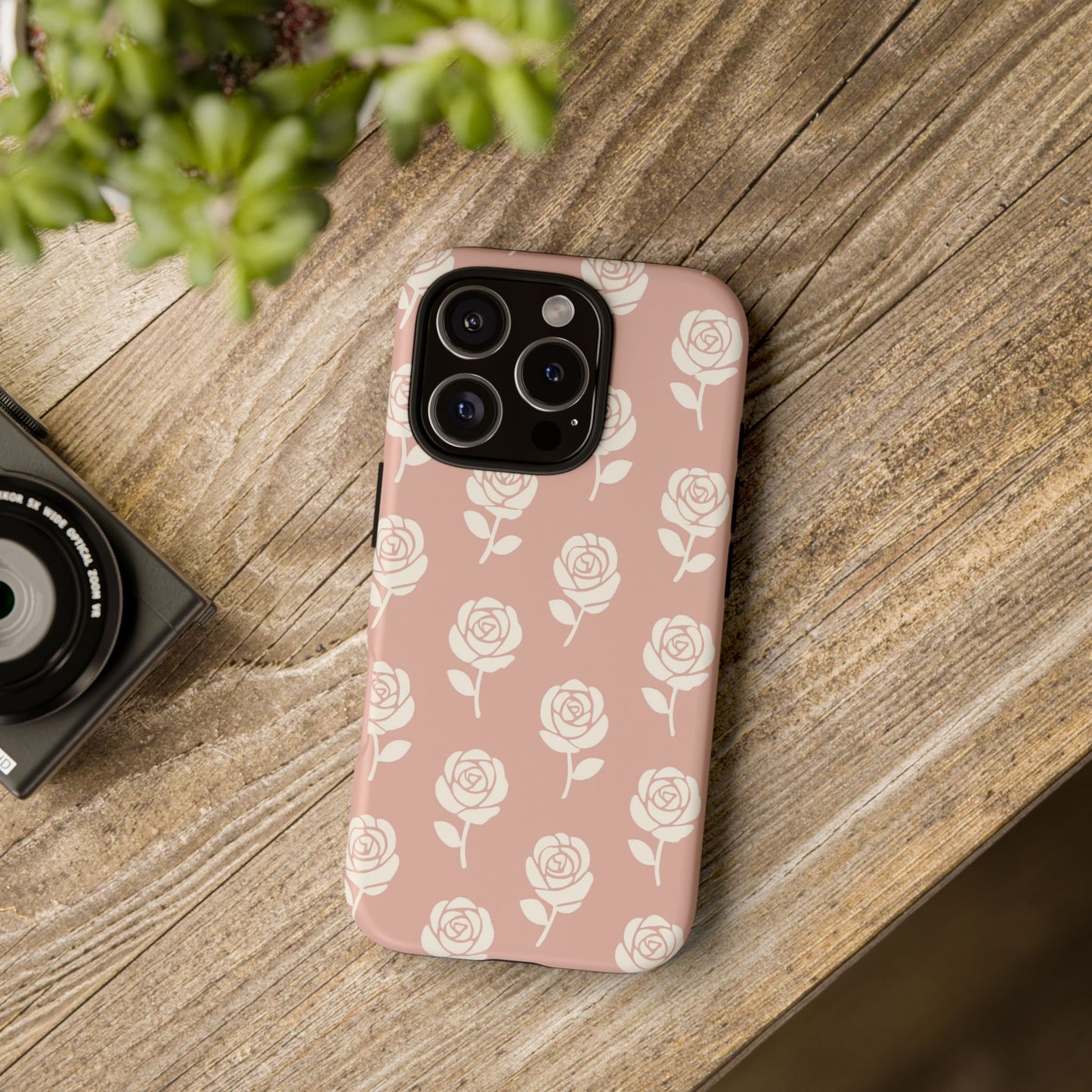 White Rose Pattern Tough Phone Case | Elegant Floral Aesthetic Case for Iphone, Samsung Galaxy and Pixel