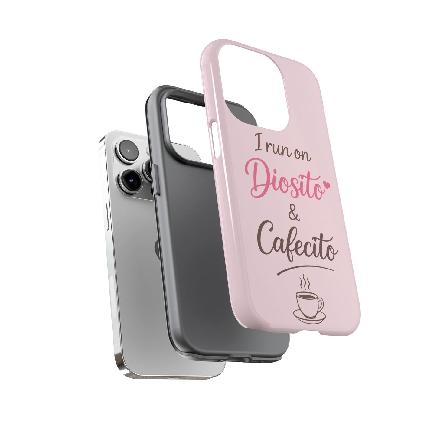 I Run on Diosito y Cafecito Phone Case, Pink Aesthetic Latina Faith Coffee Case, Girly Protective iPhone Samsung Cover