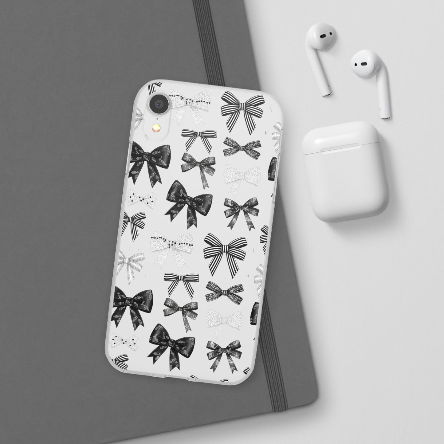 Black & White Bow Pattern Phone Case | Minimal Coquette Flexi Case