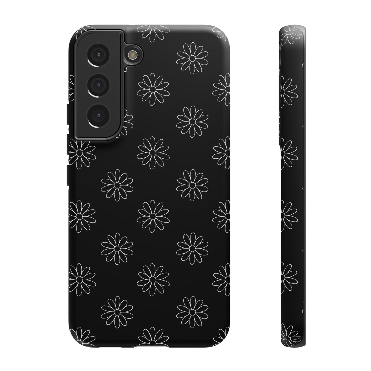 Black Daisy Floral Phone Case – Slim Protective Tough Case for Iphone, Samsung Galaxy and Pixel
