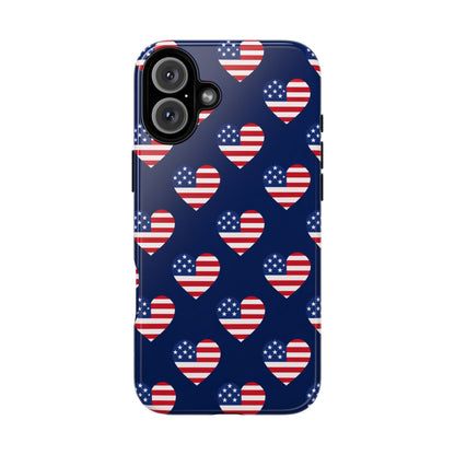 Patriotic American Flag Heart Phone Case – Tough Shockproof, USA Stars & Stripes for Iphone, Samsung Galaxy and Pixel