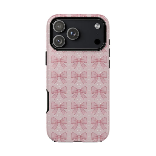 Pink Bow Pattern Phone Case – Soft Coquette Aesthetic Tough Case