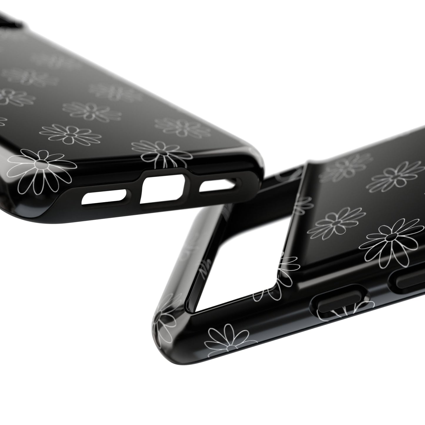 Black Daisy Floral Phone Case – Slim Protective Tough Case for Iphone, Samsung Galaxy and Pixel