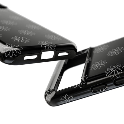 Black Daisy Floral Phone Case – Slim Protective Tough Case for Iphone, Samsung Galaxy and Pixel