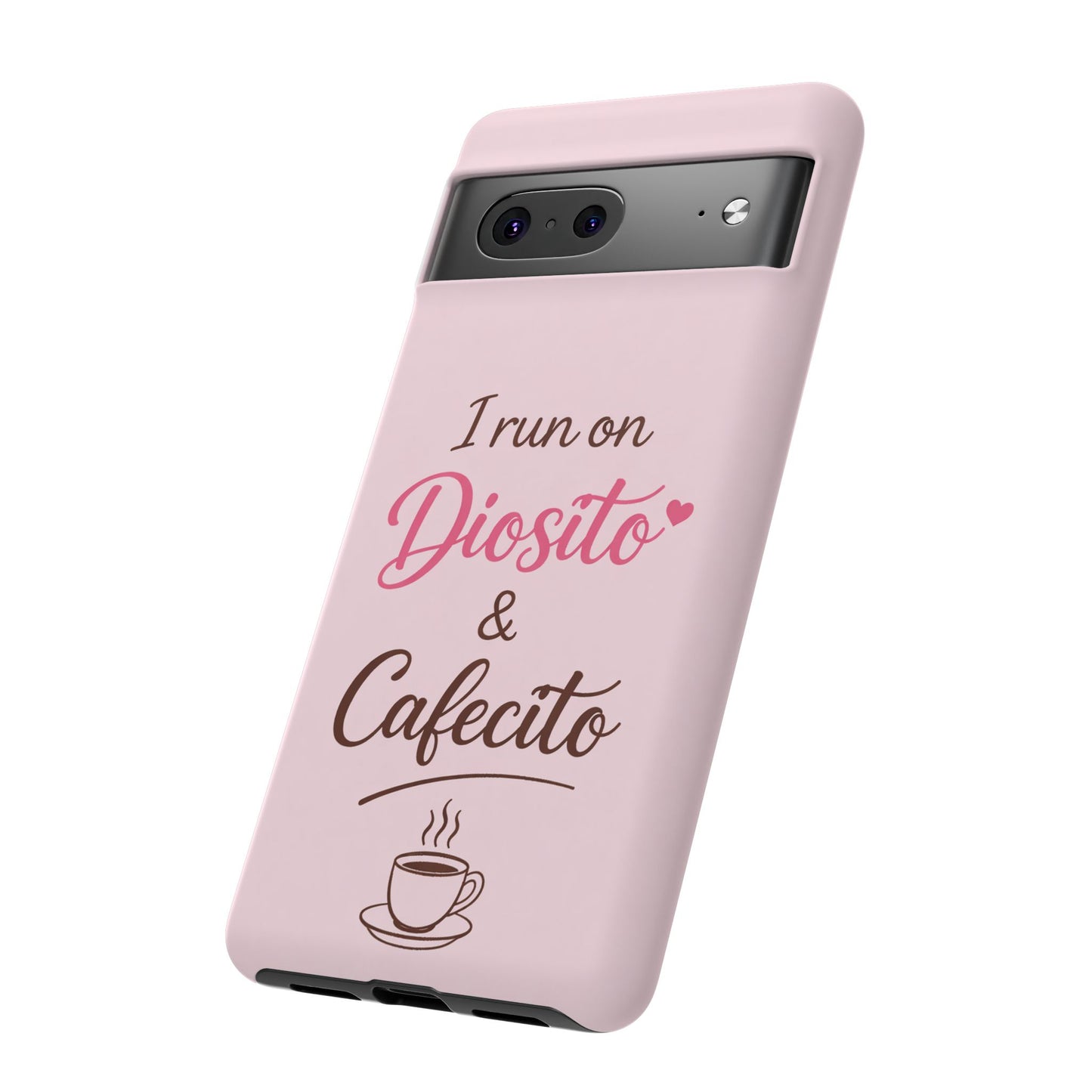 I Run on Diosito y Cafecito Phone Case, Pink Aesthetic Latina Faith Coffee Case, Girly Protective iPhone Samsung Cover