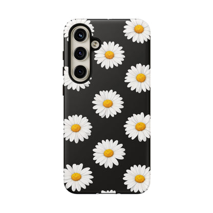 Black Daisy Floral Tough Phone Case – Cute Protective Cover for Iphone, Samsung Galaxy and Pixel