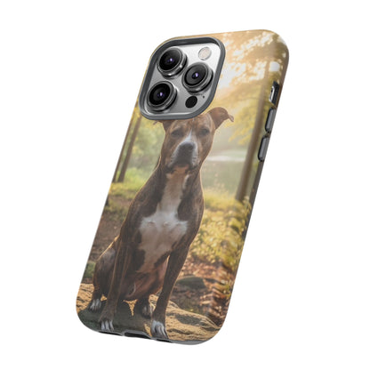 Pitbull Portrait Phone Case | Dog Lover Tough Case, Sunset Forest
