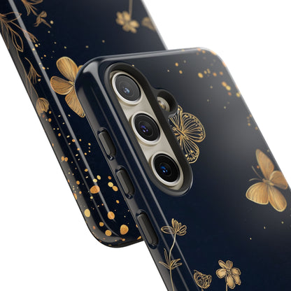 Gold Floral Butterfly Phone Case, Dark Aesthetic Botanical, Elegant Black Luxury iPhone Samsung Cover
