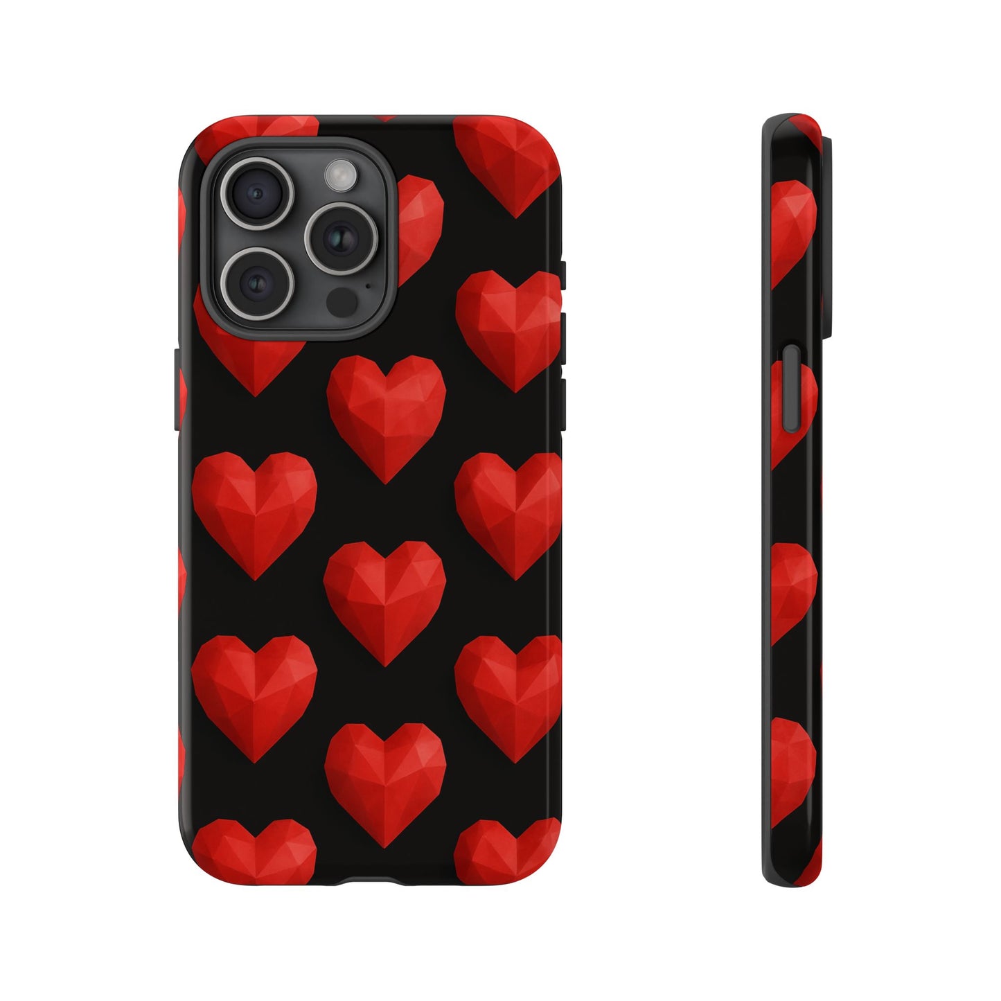 Red Heart Phone Case – Geometric Heart Pattern Tough Case (Black)