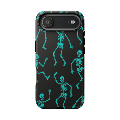 Dancing Teal Skeletons Phone Case | Tough Protective Case for Iphone, Samsung Galaxy and Pixel