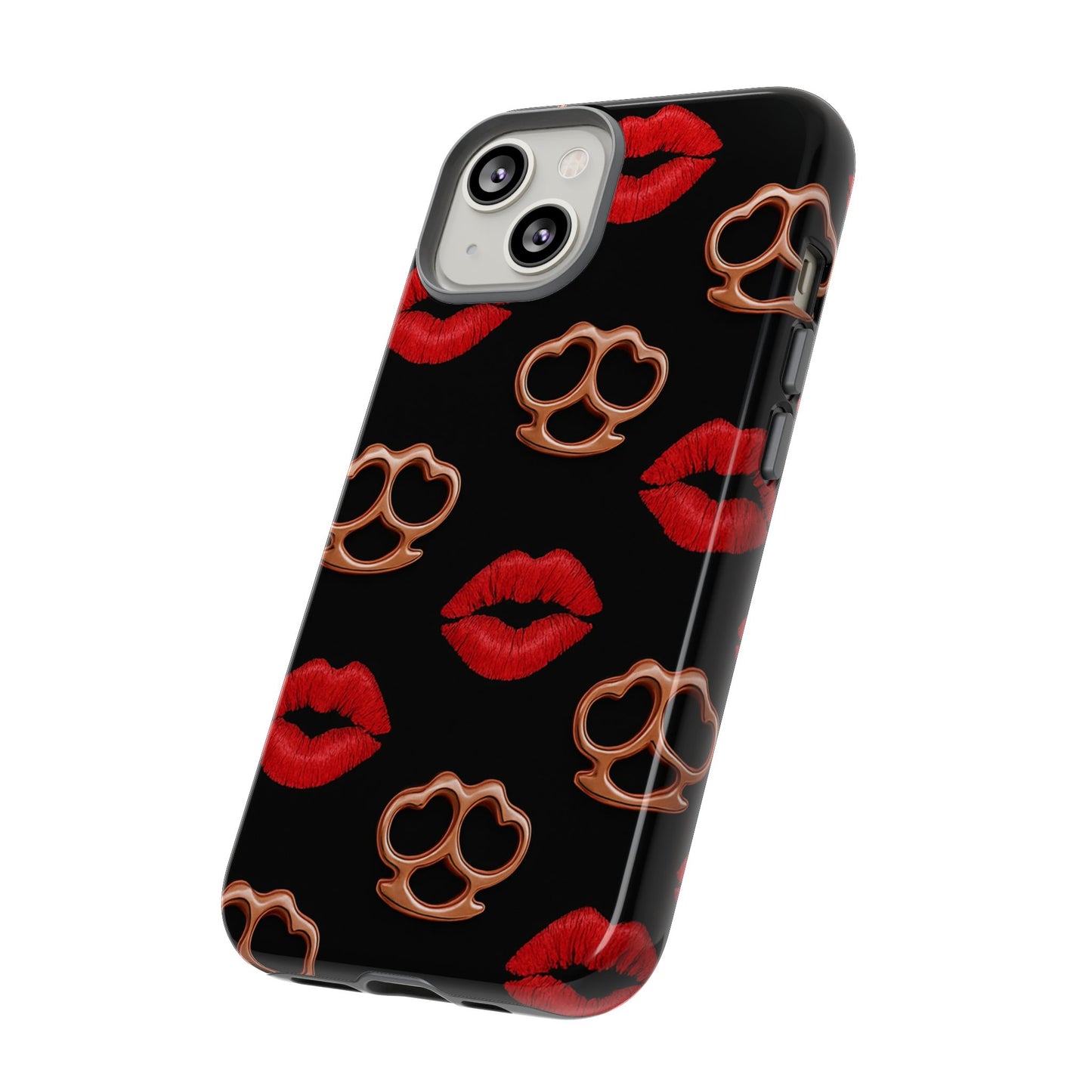 Red Lipstick & Knuckle Duster Phone Case | Bold Kiss Print Tough Protective Cover for Iphone, Samsung Galaxy and Pixel