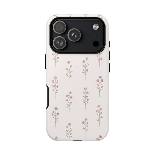 Minimal Pink Wildflower Phone Case Cottagecore Floral Feminine Tough Cover