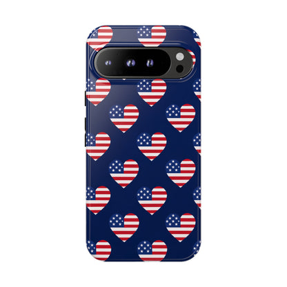 Patriotic American Flag Heart Phone Case – Tough Shockproof, USA Stars & Stripes for Iphone, Samsung Galaxy and Pixel
