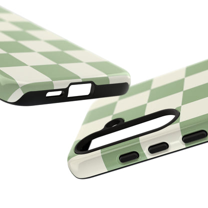 Sage Green Checkerboard Phone Case | Minimal Aesthetic Checkered iPhone & Samsung Tough Case