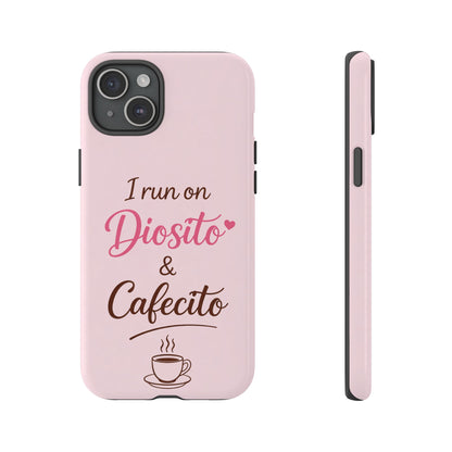 I Run on Diosito y Cafecito Phone Case, Pink Aesthetic Latina Faith Coffee Case, Girly Protective iPhone Samsung Cover