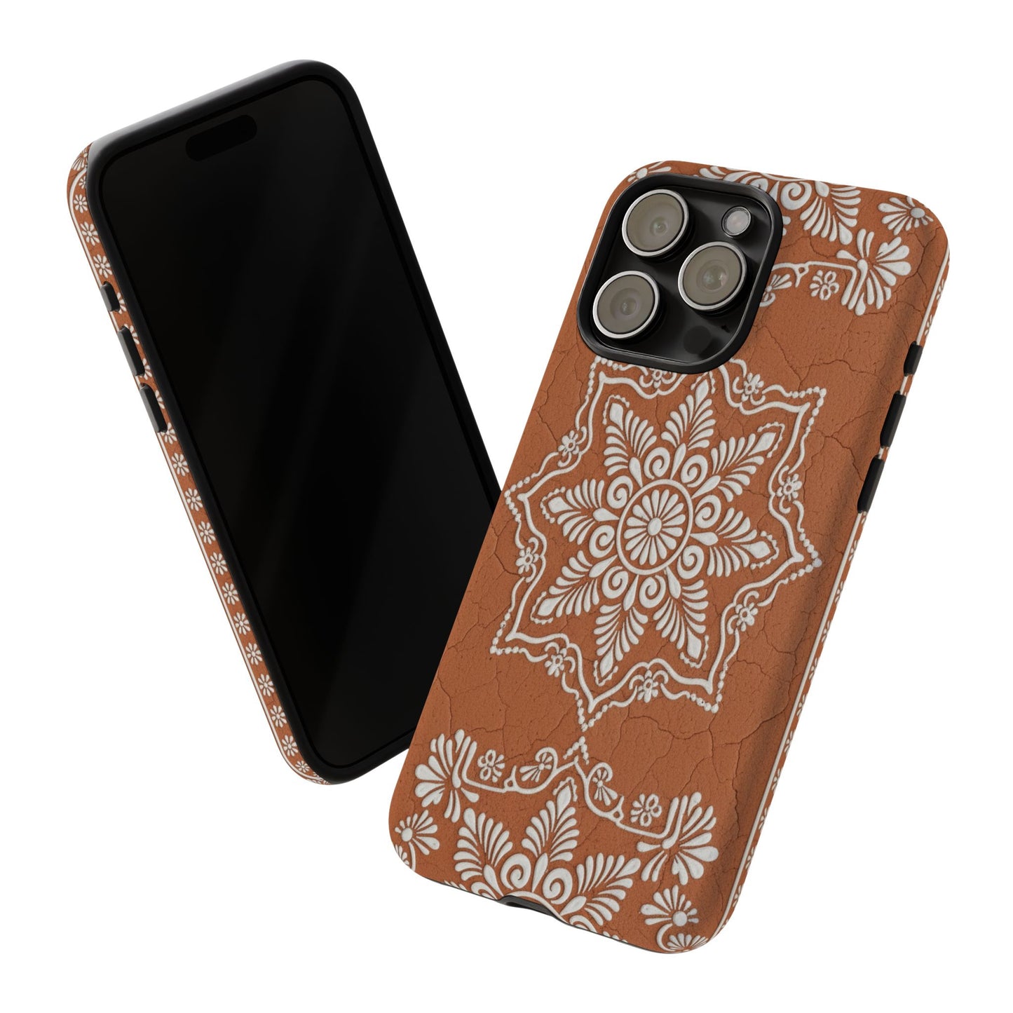 Talavera Terracotta Phone Case | Mexican Floral Pattern iPhone & Samsung Tough Case | Boho Clay Aesthetic Cover