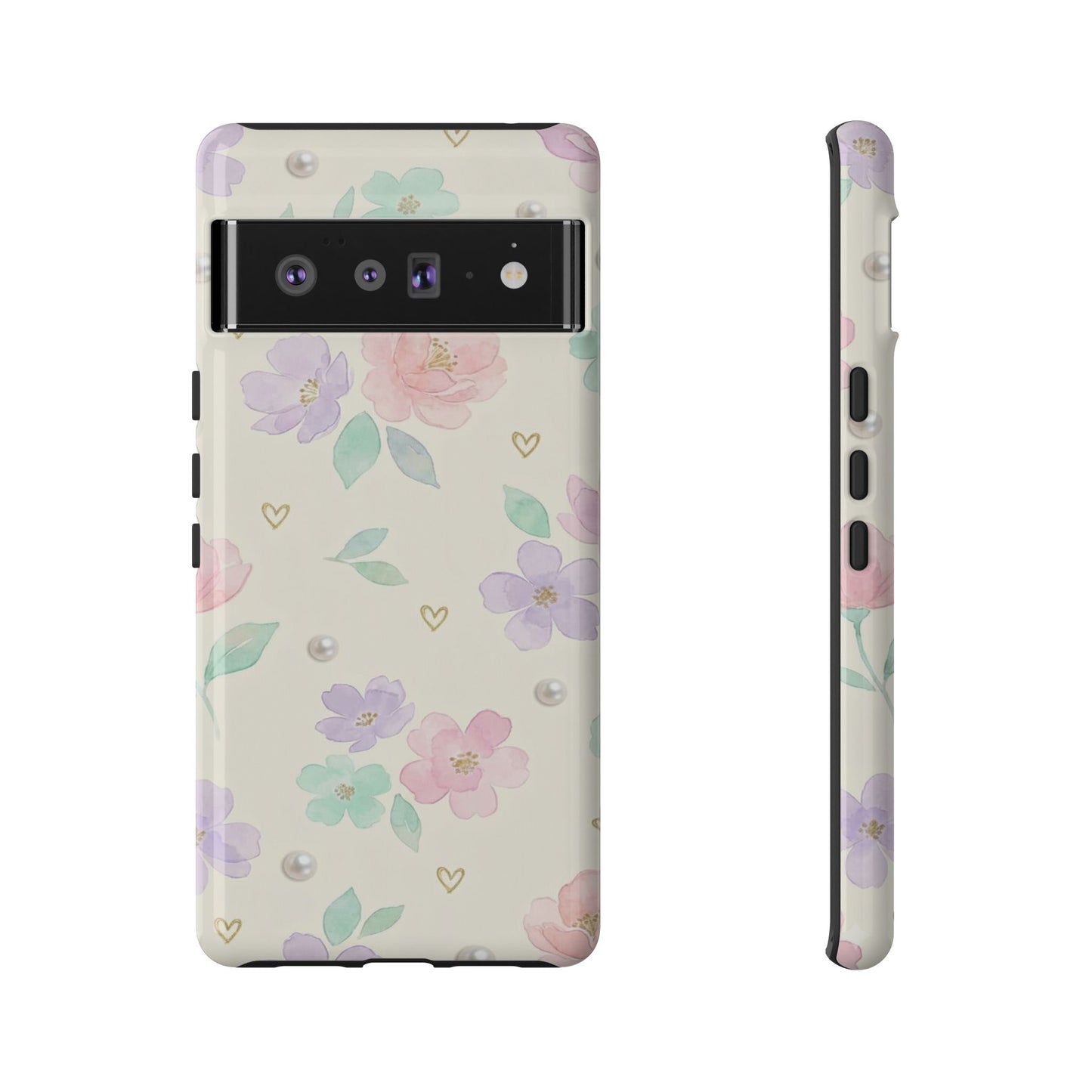 Pastel Floral Phone Case – Coquette Watercolor Flower Hearts Tough Case (iPhone, Samsung, Pixel)