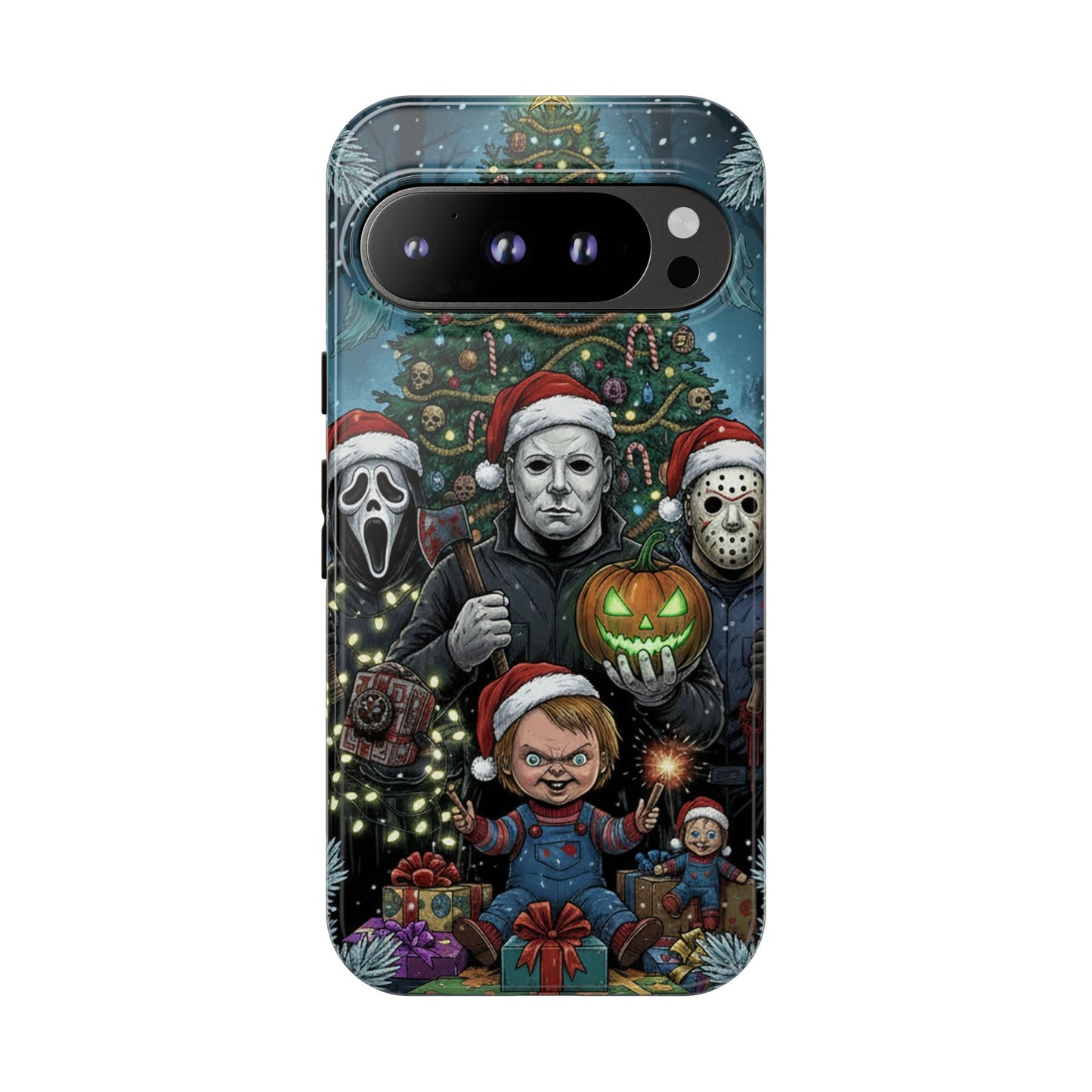 Christmas Horror Phone Case – Festive Slasher Collage Tough Case (iPhone, Samsung, Pixel)