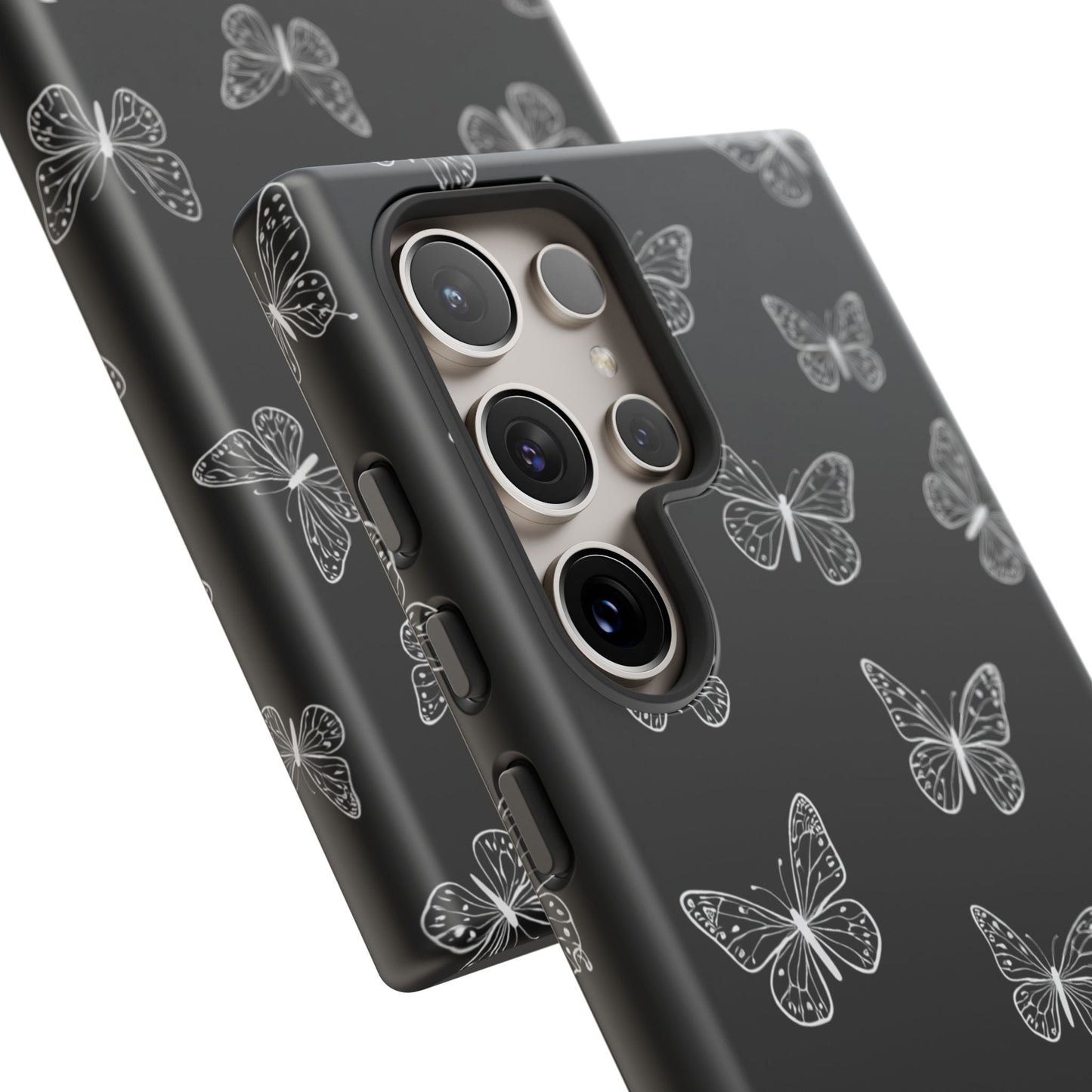White Butterfly Pattern Phone Case – Dark Aesthetic Monochrome Tough Cover