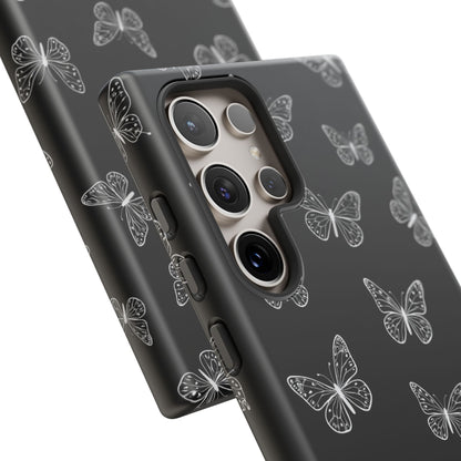 White Butterfly Pattern Phone Case – Dark Aesthetic Monochrome Tough Cover