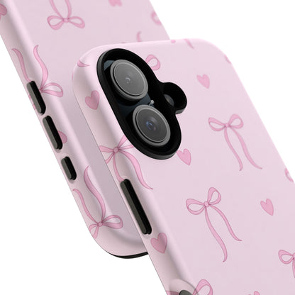 Pink Bow Heart Aesthetic Phone Case – Coquette Cute Tough Cover